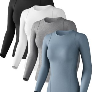 Women's Compression Shirts Long Sleeve Athletic Workout Tops Cool Dry Underscrubs Sun Protection for Gym Yoga Running